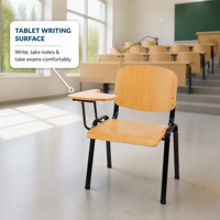 Chaise d'étudiant avec tablette d'écriture, siège en contreplaqué, chaise de formation pour auditorium, chaise de classe avec cadre en acier noir