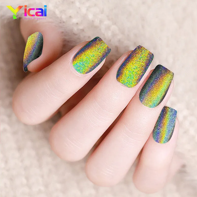 YICAI 9D Regenbogen magnetisches Holographisches Katzenauge Pulver magisches Nagelgel politur Einhornspiegel Pulverpigment