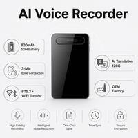 Enregistreur vocal IA 820 mAh 50H, 3 micros à conduction osseuse BT5.3 WiFi, Traduction IA 128 Go TF, Usine OEM
