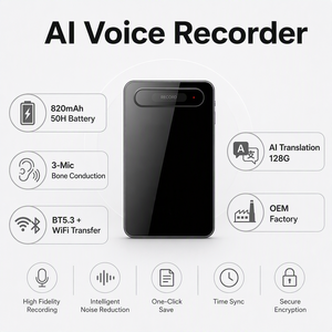 Grabadora de Voz con IA, 820mAh, 50H, 3 Micrófonos, Conducción Ósea, BT5.3, WiFi, Traducción por IA, 128G TF, Fábrica OEM - Product Image 1