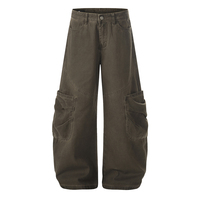 Pantalon Cargo Homme Ample Jambe Large Surdimensionné Olive Marron Kaki Pantalon de Travail Poches Drapées Streetwear Classique Décontracté pour Homme