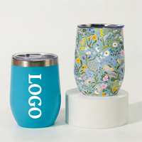 Vaso de Vino con Aislamiento de Doble Pared de Acero Inoxidable de 12 oz con Logotipo Personalizado, Recubrimiento en Polvo con Forma de Huevo y Tapa de Plástico