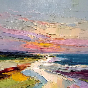 Quadro a Olio Verticale Testurizzato Paesaggio Costiero - Dipinto a Impasto Fatto a Mano su Tela per Arredamento Casa <span class=keywords><strong>e</strong></span> Hotel - Product Image 2