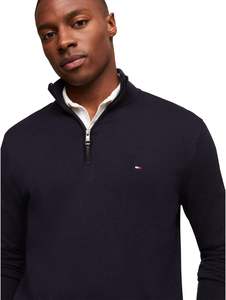 Pull d'hiver léger pour hommes Pull quart zippé Motif solide Doublé Design Polyester/Coton Numérique - Product Image 2