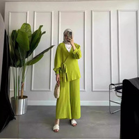 Ensemble 2 pièces pour femme : Blouse et pantalon large à lacets – Tenue musulmane arabe pour Ramadan, Maroc, Dubaï 2025