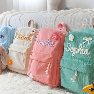 DANCURKEY Custom Embroidery Logo Student School Bag <strong>Corduroy</strong> Fabric Student <strong>Backpack</strong> - Product Image 1
