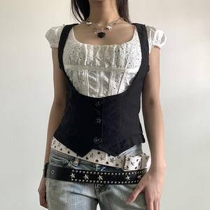 Foreign Trade China Made Retro Style Buttoned Resin Buckle Black Waist-Slimming Vest Layered Design French Unisex Waist <b>Belt</b> - Product Image 2