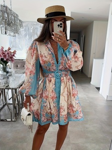 Nouvelle robe midi bohème en dentelle pour femmes, élégante, ajustée, à manches lanternes, col montant, style <span class=keywords><strong>vintage</strong></span> français - Product Image 2