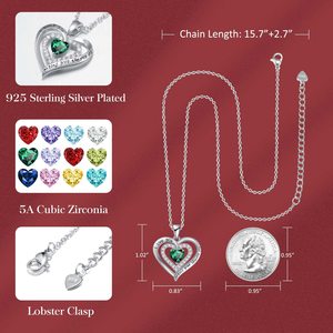 Collier en argent sterling 925 avec double cœur et pierre de naissance de mai, émeraude simulée et micro-pavé de zirconiums blancs, cadeau pour femme - Product Image 3