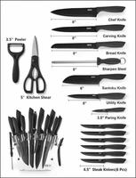 Ensemble de 16 pièces personnalisable pour cuisine : Couteaux antiadhésifs, couteau à steak, couteau de chef, couteau à pain, ciseaux, éplucheur