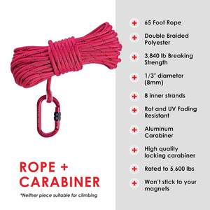 Aimants de pêche <span class=keywords><strong>Boss</strong></span> 360 ° Kit-65ft de pêche magnétique Corde robuste Mousqueton en aluminium non magnétique Threadlocker Résistant aux coupures - Product Image 5