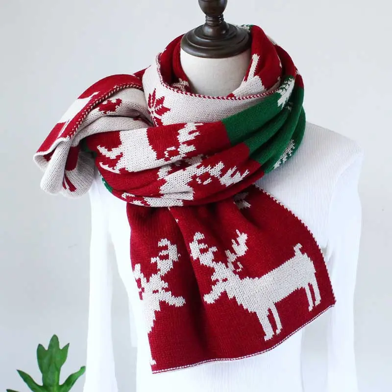 New trend jacquard elk pattern winter thickened warm knitted christmas scarfs for women