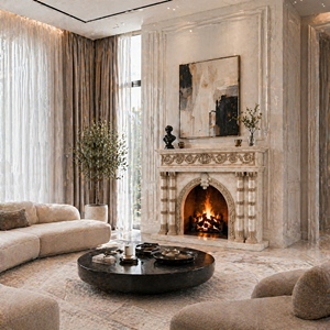 Customized Marble Fireplace Modern Hand Carved Luxury Beige & White Marble Fireplace Mantel Marble Fireplace Surround - Product Image 1
