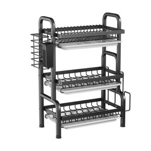 Égouttoir à vaisselle à 3 niveaux grande capacité avec plateau de récupération d'eau, organisateur de comptoir de cuisine pour bols, assiettes et ustensiles de cuisine - Product Image 1