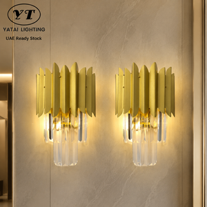 Lámpara de Pared Moderna, Paquete de 2, Metal Dorado con Cristales, E12, Luz Blanca Cálida, para Dormitorio, Sala de Estar, Hotel, Decoración del Hogar - Product Image 1