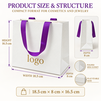 Sacs en papier blanc de 270 g avec votre propre logo en stock, 18,5 x 8 x 16,5 cm, emballage cadeau en feuille d'or gaufrée pour cosmétiques et bijoux