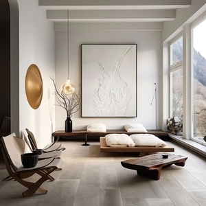 Art mural 3D, grande peinture murale verticale beige moderne minimaliste sur toile pour la décoration moderne de la maison et de la galerie - Product Image 3