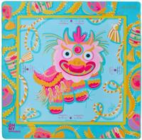 Tapis de Mahjong Américain Rose Luxe Année du Cheval, Taille Standard, Surface Silencieuse en Caoutchouc, Design Rose et Bleu pour Soirées Jeux