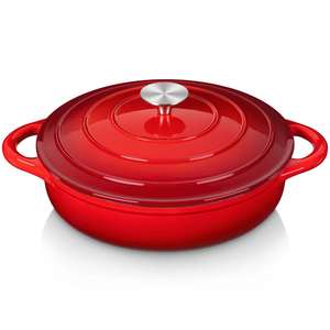 Articles ménagers lumineux <span class=keywords><strong>Casserole</strong></span> émaillée en fonte rouge vintage et marmite <span class=keywords><strong>à</strong></span> <span class=keywords><strong>paella</strong></span> couleur personnalisable 28cm de diamètre passe au four - Product Image 1