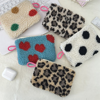 Tas Kosmetik Kecil Bergaya Ins, Motif Leopard, Ritsleting, Bentuk Amplop, Cocok untuk Pelajar, Dompet Kunci & Koin, Tempat Kartu Identitas
