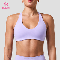 Soutien-gorge de sport pour femme OEM HUCAI, personnalisé avec logo, haute performance, doux et élastique, col en V, bretelles réglables, dos croisé