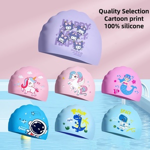 Bonnet de bain en silicone pour enfants, dessin animé, imperméable, <span class=keywords><strong>protection</strong></span> des oreilles, <span class=keywords><strong>bandeau</strong></span> doux, design mignon pour garçons et filles, cheveux longs, <span class=keywords><strong>natation</strong></span> - Product Image 5