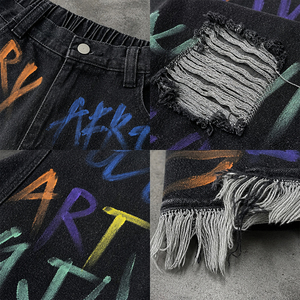 Jean cargo déchiré et détachable 2-en-1 pour homme, style streetwear, coupe oversize à jambe large, avec fermeture éclair - Product Image 3