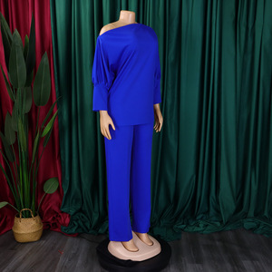 Vêtements de sport pour femmes en gros, élégants, à une épaule, couleur unie, manches longues, loisirs, sport, extérieur, <span class=keywords><strong>jogging</strong></span>, ensemble 2 pièces - Product Image 4