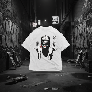 T-Shirt Unisex Oversize con Grafica Maschera, Stile Monocromatico Grunge Punk Streetwear Y2K Skater - Product Image 3