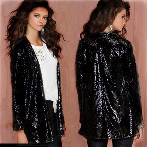 Chaqueta plateada brillante para fiesta de actuación de mujer de alta calidad, chaqueta de <span class=keywords><strong>lentejuelas</strong></span> negras doradas a la moda, chaqueta - Product Image 3