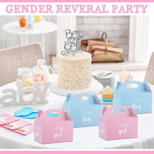 Boîtes de fête pour révélation de sexe, grands dossiers avec poignées, biodégradables, laminage mat pour garçons et filles, <span class=keywords><strong>anniversaire</strong></span> bleu rose - Product Image 6