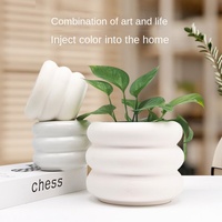 Nordic kreatif mengkilap keramik donat vas khas Pot berdaging ornamen dekoratif rumah Modern Pot bunga Pot tanaman