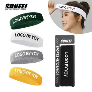 SUNFEI Elastic Sport Headbands Cotton Sweatbands Custom Logo Wicking Athletic Towel Headbands for Running Yoga Workout Gym