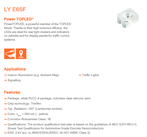 LED d'indication discrète OSRAMs LY E6SF-ABDA-36-3B5A 2,35V 4-PLCC 580-595nm LED monochromes jaunes Ra70/80/90 Puissance TOPLED - Product Image 2