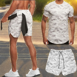 Conjunto de Camiseta y Pantalones Cortos Deportivos de Verano para Hombre, de Secado Rápido, Poliéster/Algodón, Ropa Deportiva Informal - Product Image 2