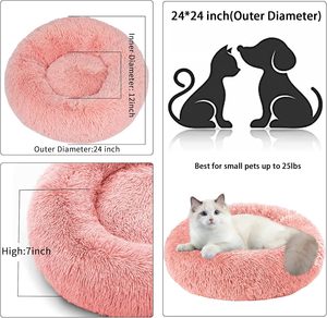 Lit pour chien et chat en peluche rond rose de luxe, vente en gros du fabricant - Product Image 4
