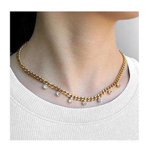 แฟชั่นฮิปฮอปผู้หญิงทันสมัยเครื่องประดับสแตนเลสเซอร์โคเนียสร้อยคอลูกปัดชุบทอง18K PVD จากผู้ผลิตอินเดีย - Product Image 3