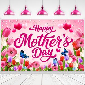 Joyeuse fête des mères, fond de photographie floral rose et violet, toile de fond « J'aime maman », bannière de fête, décoration de photomaton personnalisable - Product Image 4