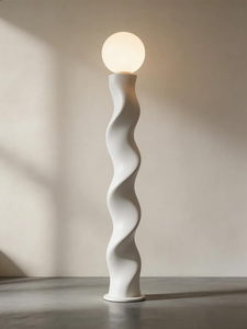 Lampe sur pied sculpturale moderne, abat-jour beige, lumière LED chaude, commande tactile, hauteur réglable, design minimaliste, grande taille, en plastique - Product Image 3