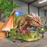 Sculpture géante de simulation dynamique mobile Dragon vert d'Europe pour parc à thème animatronique