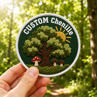 Patch Bordir Chenille 3D Custom Desain Bunga Logo Pohon Jamur Cottagecore, Bisa Disetrika atau Dijahit untuk Topi Jaket DIY