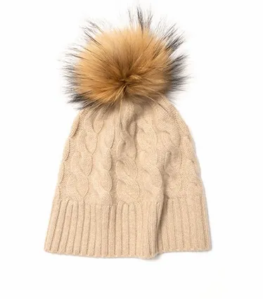 Warm And soft Custom Winter Hat Crochet Knitted Plain Detachable fur Pom Pom Cashmere Beanie