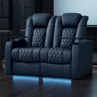 Canapé deux places moderne en cuir véritable avec fauteuils inclinables électriques en bois, mousse à mémoire de forme, chargeur USB et porte-gobelets LED pour salon et maison