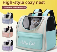 Mochila de Transporte para Mascotas, Diseño Astronauta en Beige y Azul Claro, con Ventilación Lateral, Plegable, Portátil, para Viajes al Aire Libre, para Gatitos y Cachorros