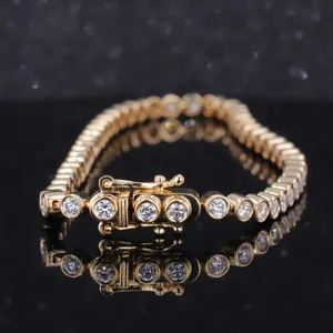 10k solid gold bracelet 2.5 mm def vvs moissanite bezel setting tennis bracelet moissanite jewelry for party gift.