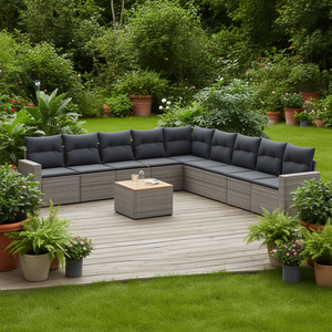 Conjunto de Sofás de Jardín de Ratán Gris y Marrón, 10 Plazas, Resistente a la Intemperie, Muebles de Exterior de Diseño Contemporáneo - Product Image 2