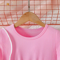 Abito Estivo 2026 Nuovo Arrivo con Design Floreale in Vita, Rosa Carino in Poliestere, Modello A-line da Principessa a Righe Verticali, con Maniche a Sbuffo