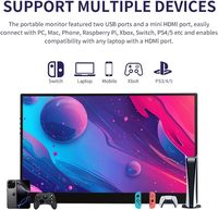 Moniteur portable 15,6 pouces, écran sans fil, IPS HDR 1080P 60Hz avec double haut-parleur et support pour PC, téléphone, console