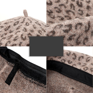 Wool Beret <b>Leopard</b> <b>Print</b> Women Autumn Winter Warm <b>Hat</b> Face Slimming Style - Product Image 4