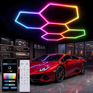 ไฟ LED รูปหกเหลี่ยม RGB สำหรับเพดานโรงรถ ควบคุมผ่านแอพ ไฟรังผึ้งสำหรับล้างรถ ไฟรูปหกเหลี่ยมสำหรับสตูดิโอแต่งรถ - Product Image 1